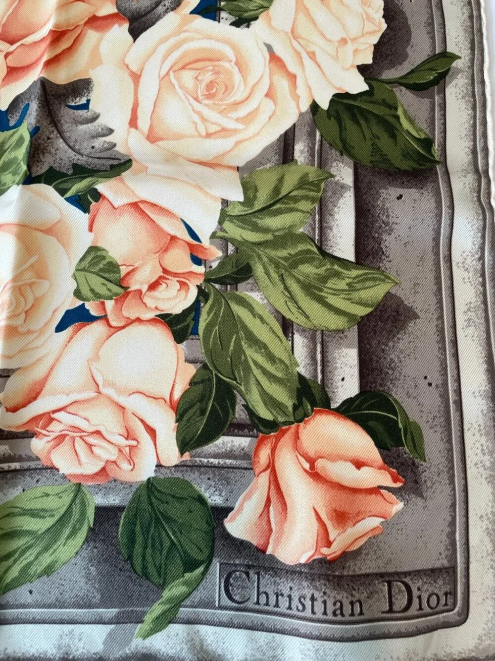 Vintage Christian Silk Scarf with Roses & Polka Dots